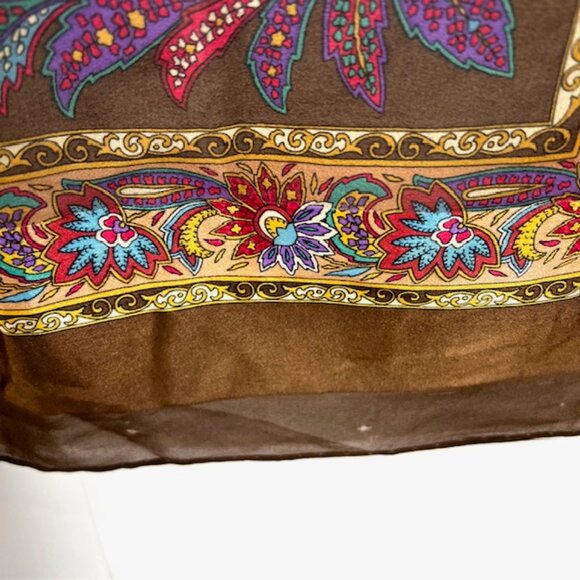 Yves Saint Laurent 100% SilkChiffon/Satin Scarf 42" Brown Red Green Floral ( 29 - Picture 14 of 15